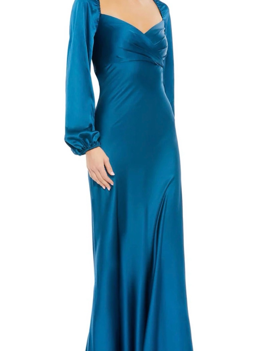 Mac Duggal Teal Empire-Waist Long Sleeve Evening Gown - Picture 5 of 7